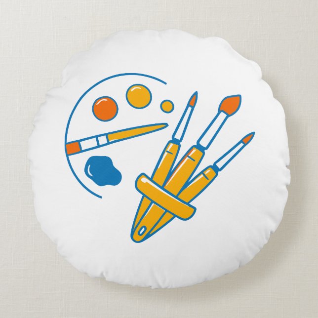 Cojín Redondo Artist Paint Palette and Brushes (Anverso)