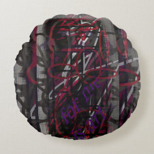 Cojín Redondo Artista Rebelde - Diseño abstracto de texto y graf