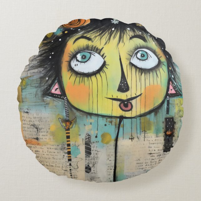 Cojín Redondo ArtLady 11 Encantadora y angustiada (Anverso)