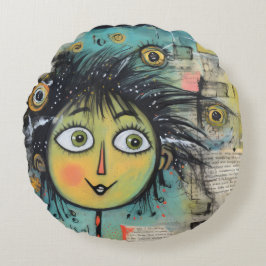 Cojín Redondo ArtLady 17 Encantadora y angustiada