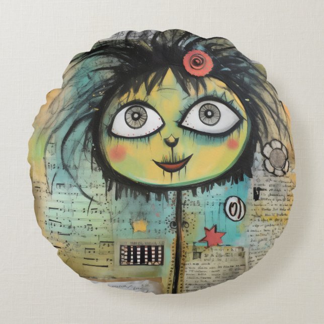 Cojín Redondo ArtLady 4 Encantador y afligido (Anverso)