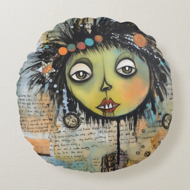 Cojín Redondo ArtLady 7 Encantador y afligido (Anverso)