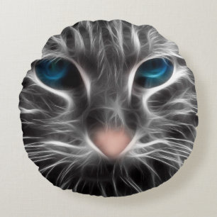 Cojín Redondo Asombrosa cara de gato de ojos azules