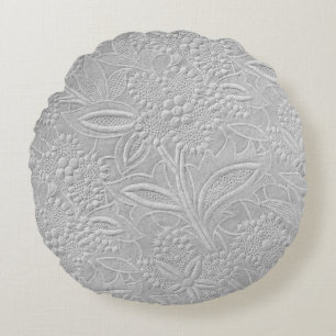 Cojín Redondo Aspecto gris floral Grabado en relieve