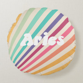 Cojín Redondo Astrología de Aries Retro Arcoiris Zodiac