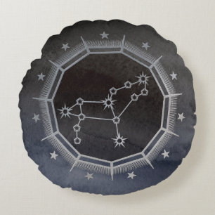 Cojín Redondo Astrología Zodiaca Oscura: León negro y plata