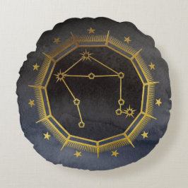 Cojín Redondo Astrología zodiaca oscura: Libra negra y oro