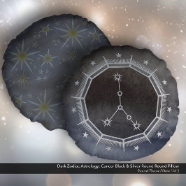 Cojín Redondo Astrología zodiaca oscura: Ronda de Cáncer Negro y