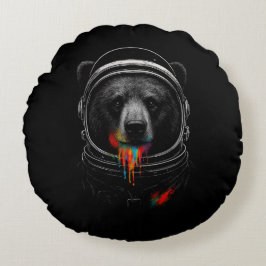 Cojín Redondo Astronaut Bear with Neon Paint Drips Cosmic Animal