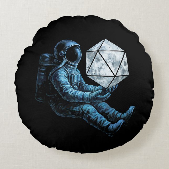 Cojín Redondo Astronauta con Dados de la Luna (Anverso)