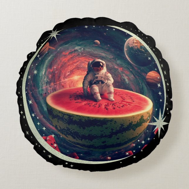 Cojín Redondo Astronauta de Sandía Espacial (Anverso)