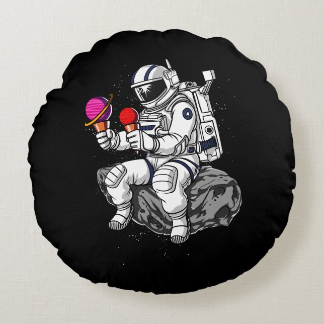 Cojín Redondo Astronauta espacial Helado Crema Planetas Galaxia  (Anverso)