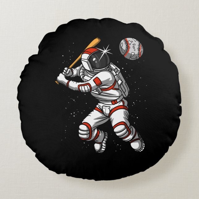 Cojín Redondo Astronauta espacial jugador de béisbol planeta cós (Anverso)