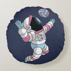 Cojín Redondo Astronauta jugando voleibol en el espacio
