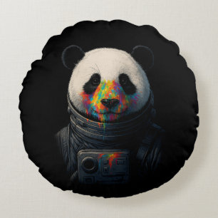 Cojín Redondo Astronauta Panda con Salpicaduras de Pintura Neon 