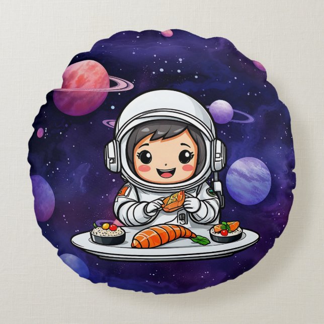 Cojín Redondo Astronautas comiendo sushi (Anverso)