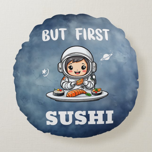 Cojín Redondo Astronautas comiendo sushi (Anverso)