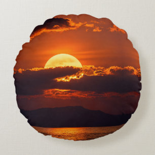 Cojín Redondo Atardecer Cárdeno Dramático Arte Fino 