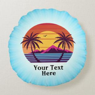 Cojín Redondo Atardecer con vector de palmeras-98804