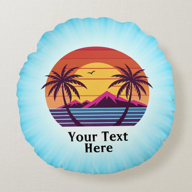 Cojín Redondo Atardecer con vector de palmeras-98804 (Anverso)
