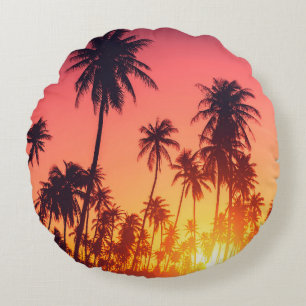 Cojín Redondo Atardecer de árboles tropicales