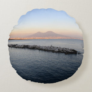 Cojín Redondo Atardecer pastel Bahía de Nápoles con Monte Vesubi