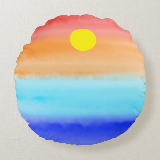 Cojín Redondo Atardecer sobre la acuarela oceánica Resumen arte  (Anverso)