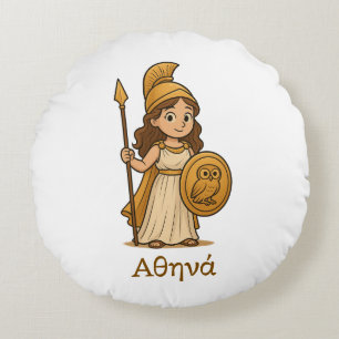 Cojín Redondo Atenea diosa griega de dibujos animados linda pers