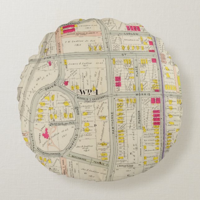 Cojín Redondo Atlas del mapa de Yonkers (Anverso)