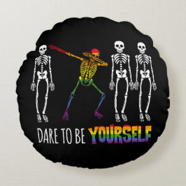 Cojín Redondo Atrévete A Ser Tu Mismo Halloween Dabbing Skeleton