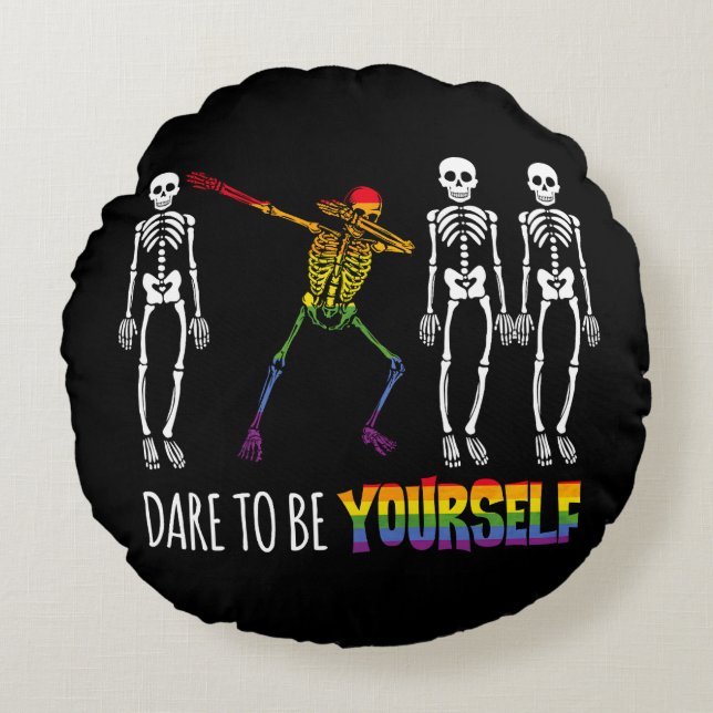 Cojín Redondo Atrévete A Ser Tu Mismo Halloween Dabbing Skeleton (Anverso)