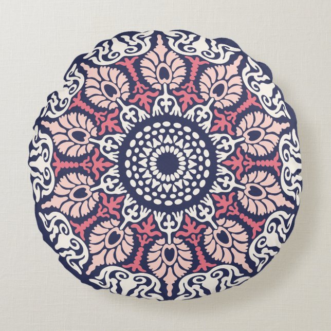 Cojín Redondo Audaz etnia moderna Mandala moda boho yoga indio (Anverso)