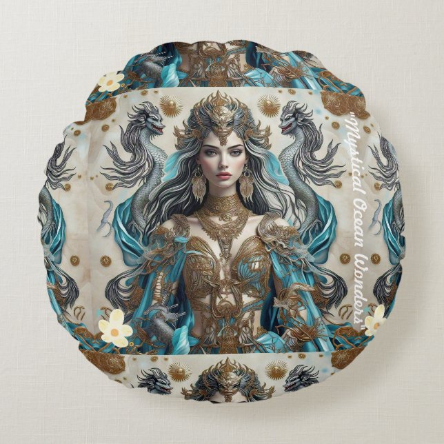 Cojín Redondo "Auge la ola oceánica" (Anverso)