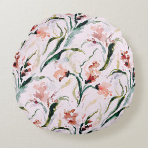 Cojín Redondo August Birth Flower Gladiolus Watercolor Pattern
