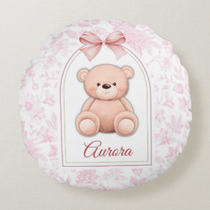 Cojín Redondo Aurora Diseño de guardería de osito rosado perso