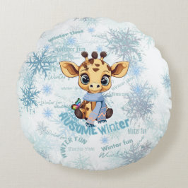 Cojín Redondo AUsome Winter Giraffe – Cute Autism Awareness Snow