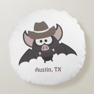 Cojín Redondo Austin Texas Cute Personalizado Cowboy Bat