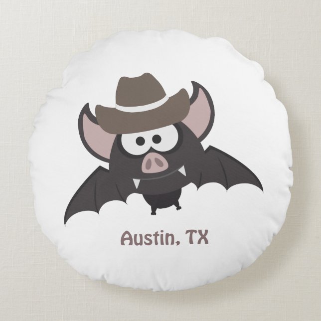 Cojín Redondo Austin Texas Cute Personalizado Cowboy Bat (Anverso)