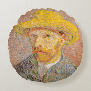 Cojín Redondo Autorretrato de Vincent Van Gogh con sombrero de p