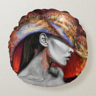 Cojín Redondo Autumn Lady Round Pillow - Arte de pintura