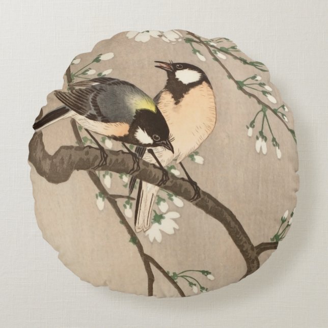 Cojín Redondo Ave del pájaro Koson de Asia (Anverso)