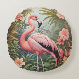 Cojín Redondo Ave grandiosa rosa tropical Flamingo