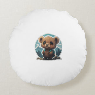 Cojín Redondo Aventura de aventura: Mochila de oso lindo