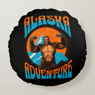 Cojín Redondo Aventura Retro Sasquatch Montaña Alaska