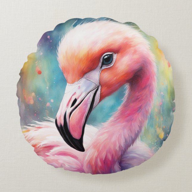 Cojín Redondo Aves arcoiris Flamingo 2 (Anverso)