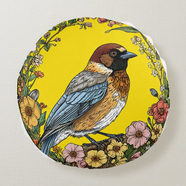 Cojín Redondo Aves de Siberia (Anverso)