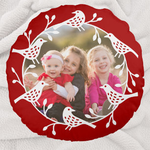 Cojín Redondo Aves escandinavas y Rosehips Wreath Photo