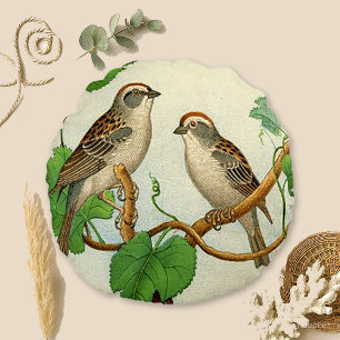 Cojín Redondo Aves Pintadas Vintage