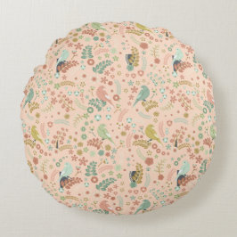 Cojín Redondo Aves y ramas de Shabby Pastel Salmon