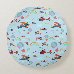 Cojín Redondo Aviones y Rainbows Blue